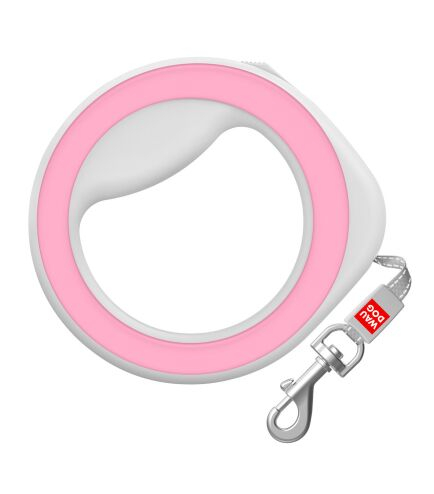 Поводок-рулетка WAUDOG кругла, для собак дрібних і середніх порід до 25 кг Біла, рожева